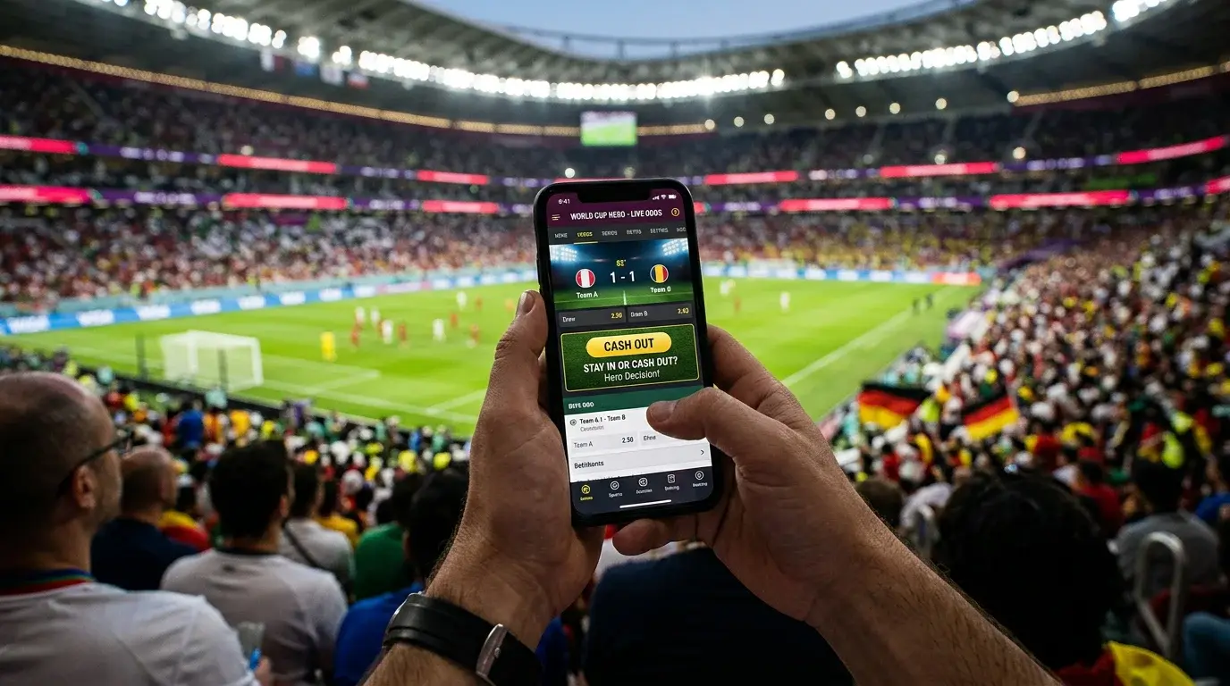 Mobile betting app showing World Cup cashout options with profit calculations displayed