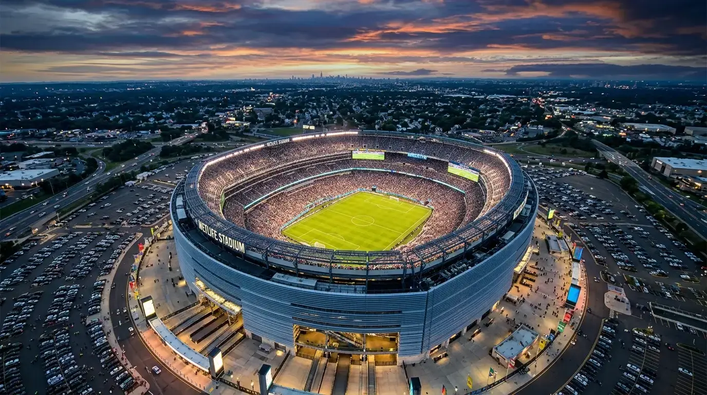 MetLife Stadium in East Rutherford New Jersey exterior view prepared for World Cup 2026 Final