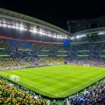 World Cup 2026 Group C match featuring football pitch with Brazil and Scotland national team colours