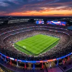 World Cup 2026 Group D featuring USA national team colours on American football stadium pitch