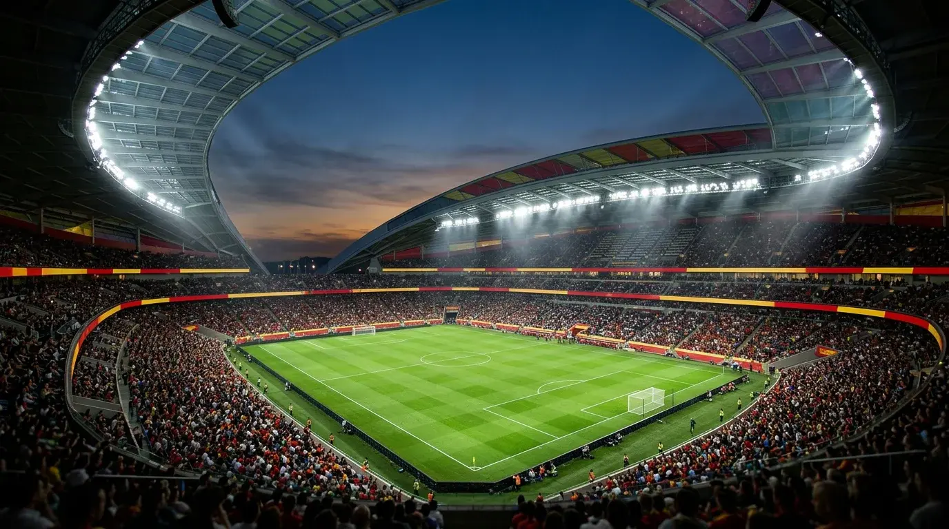 World Cup 2026 Group H featuring Spain national team red colours on football stadium pitch