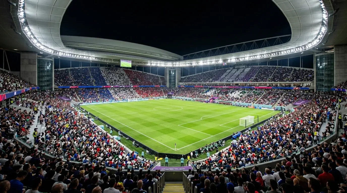 World Cup 2026 Group I featuring France national team blue colours on football stadium pitch