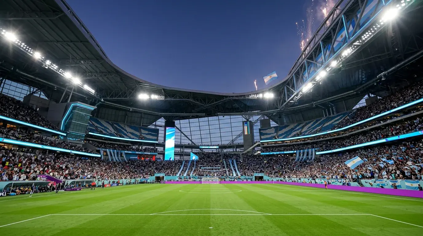 World Cup 2026 Group J featuring Argentina national team colours on football stadium pitch