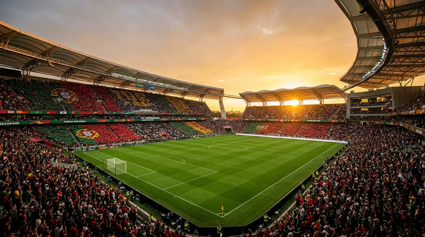 World Cup 2026 Group K featuring Portugal national team colours on football stadium pitch