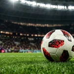 Football betting glossary illustration with football on pitch and betting terminology concept